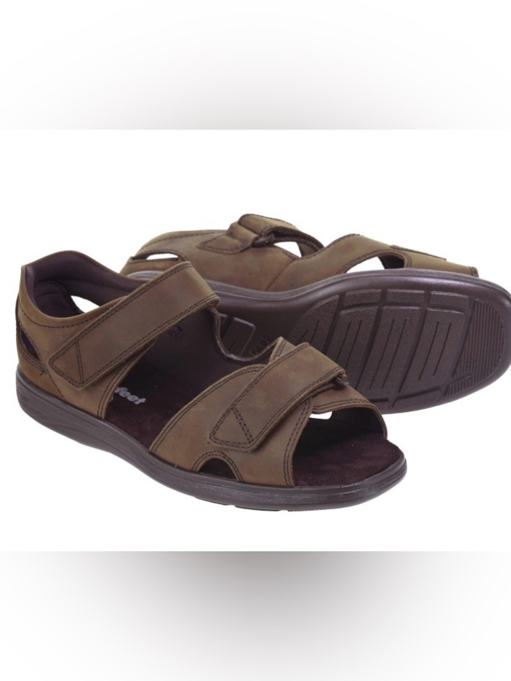 Cosyfeet Bingley Brown Waxed Leather Extra Wide Adjustable Sandals Sz 10 O/S
